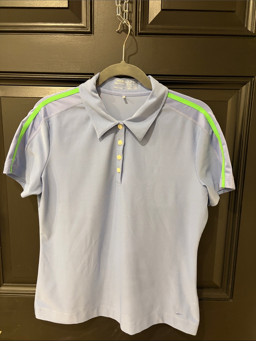 Nike Golf Light Blue Polo with Neon Green Shoulder Stripes